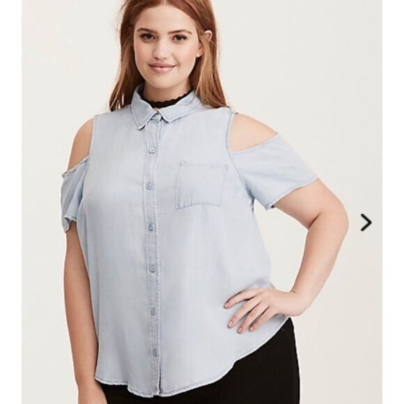 Torrid Cold Shoulder Denim Button Down 3x - Picture 1 of 7